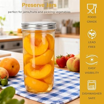 24 oz Mason Jars with Silver Lids and Bands, 6 Pack