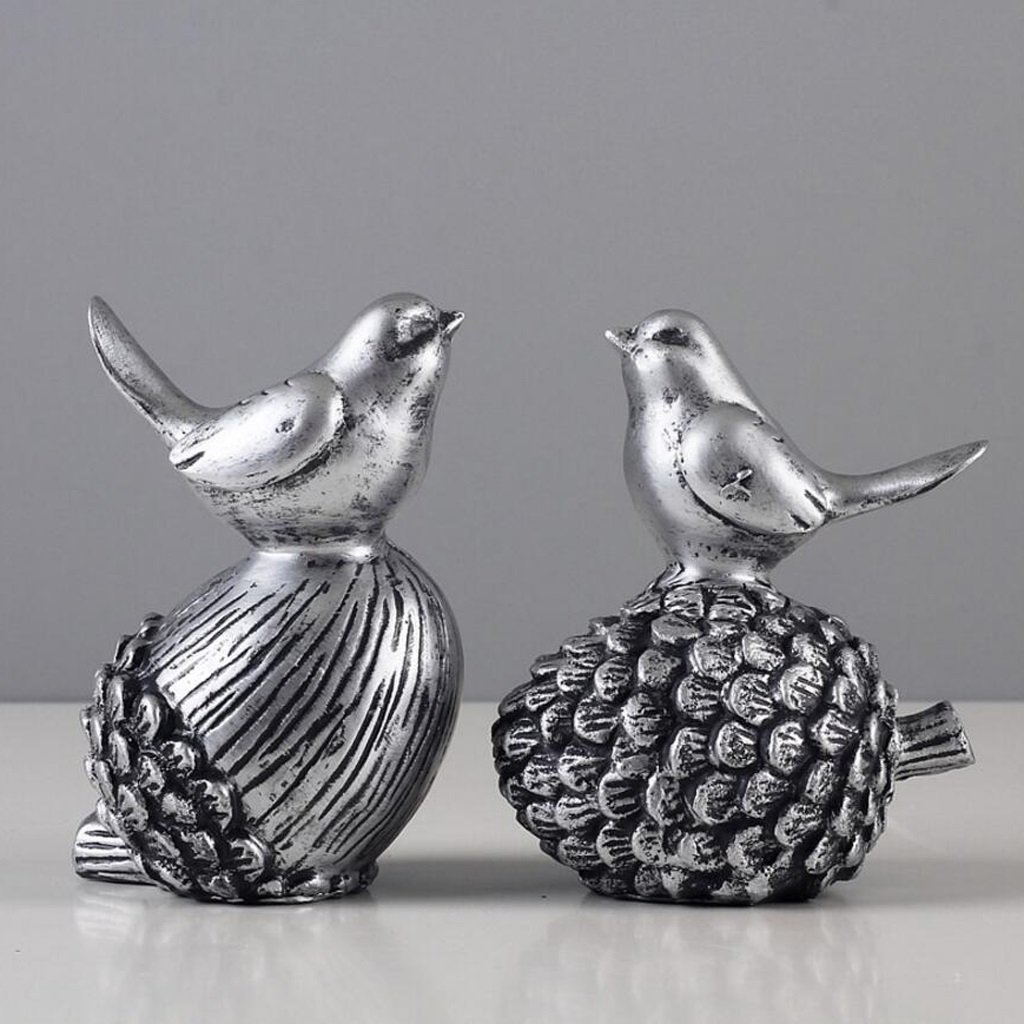 Sculpture rétro en résine pour maison et décoration de salon oiseaux et pommes de pin