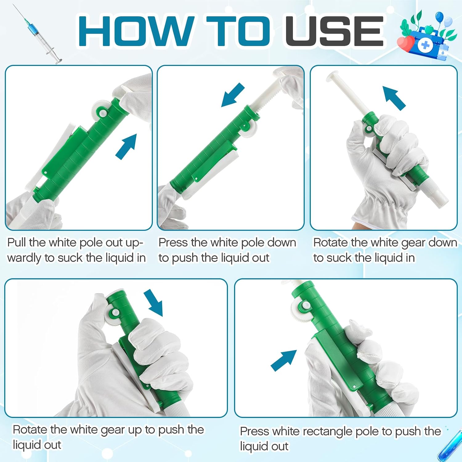 Teenyyou 4 Pcs 2ml 5ml 10ml 25ml Scientific Pipette Pumps, Lab Pipettes, Fit Plastic or Glass Pipettes (Blue,Green,Red,Yellow)