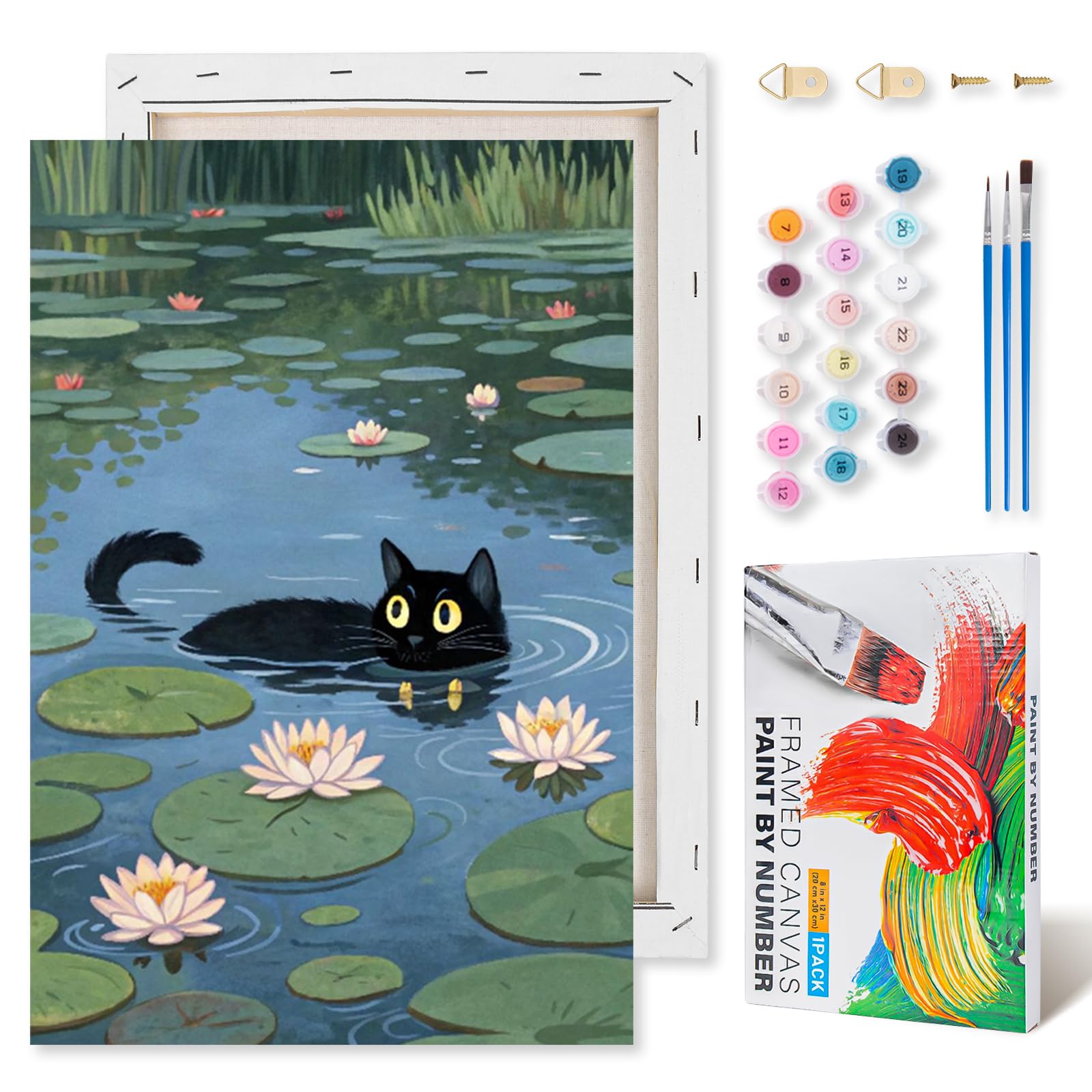 Black Cat Paint by Numbers for Adults with Frame Beginner 8x12 inch