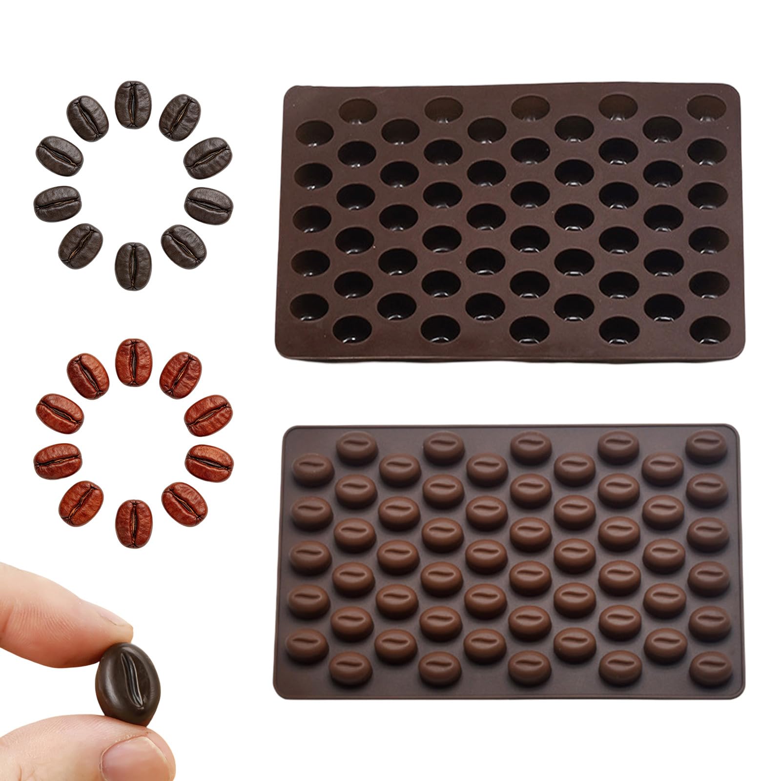 Chocolate Making Kit 2 Pcs Coffee Bean Chocolate Mold, Brown Silicone 55 Cavity Mini Baking Moulds for DIY Decorations Cake Jelly Candy Gummy Ice Cube Making Soap Pudding Party Treats