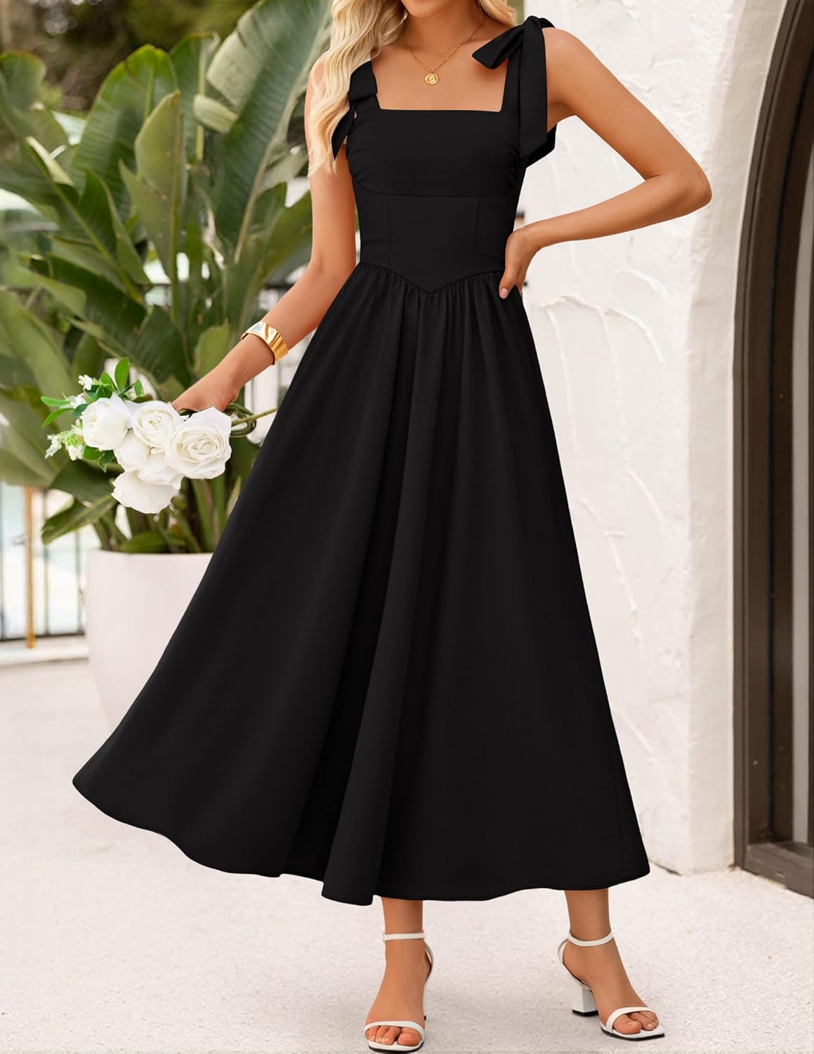 ZESICA Women's Summer Spaghetti Strap Maxi Dress 2026 Tie Shoulder Square Neck Flowy Wedding Guest Party Beach Long Dresses - Image 2