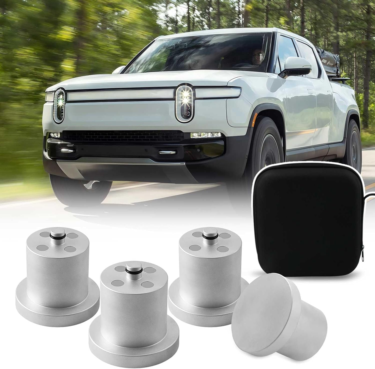 for Rivian Jack Puck Lifting Pucks Rivian R1t R1s - Tesmirror Tire Lift Pads Magnetic for Floor Jack for Rivian R1s R1t Accessories with Zippered Case 4 Pack, 3 Gen Add 4 Magnets