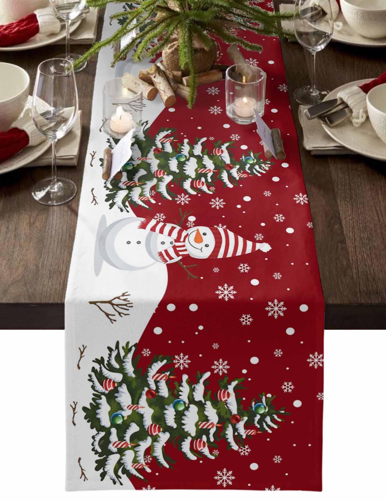 Christmas Table Runner - Cotton Linen 72 Inches, Snowman Rustic Red Snowflake Bed Runner Dress Scarves, Farm Xmas Tablerunner for Dining/Holiday/Coffee Table 13" x 72"