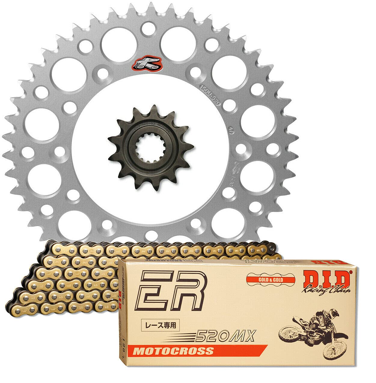 Renthal Grooved Front & Ultralight Rear Sprocket & D. I. D. 520MX Chain Kit - 14/49 SILVER - Compatible with Honda CRF450R CRF450RWE 2002 to present