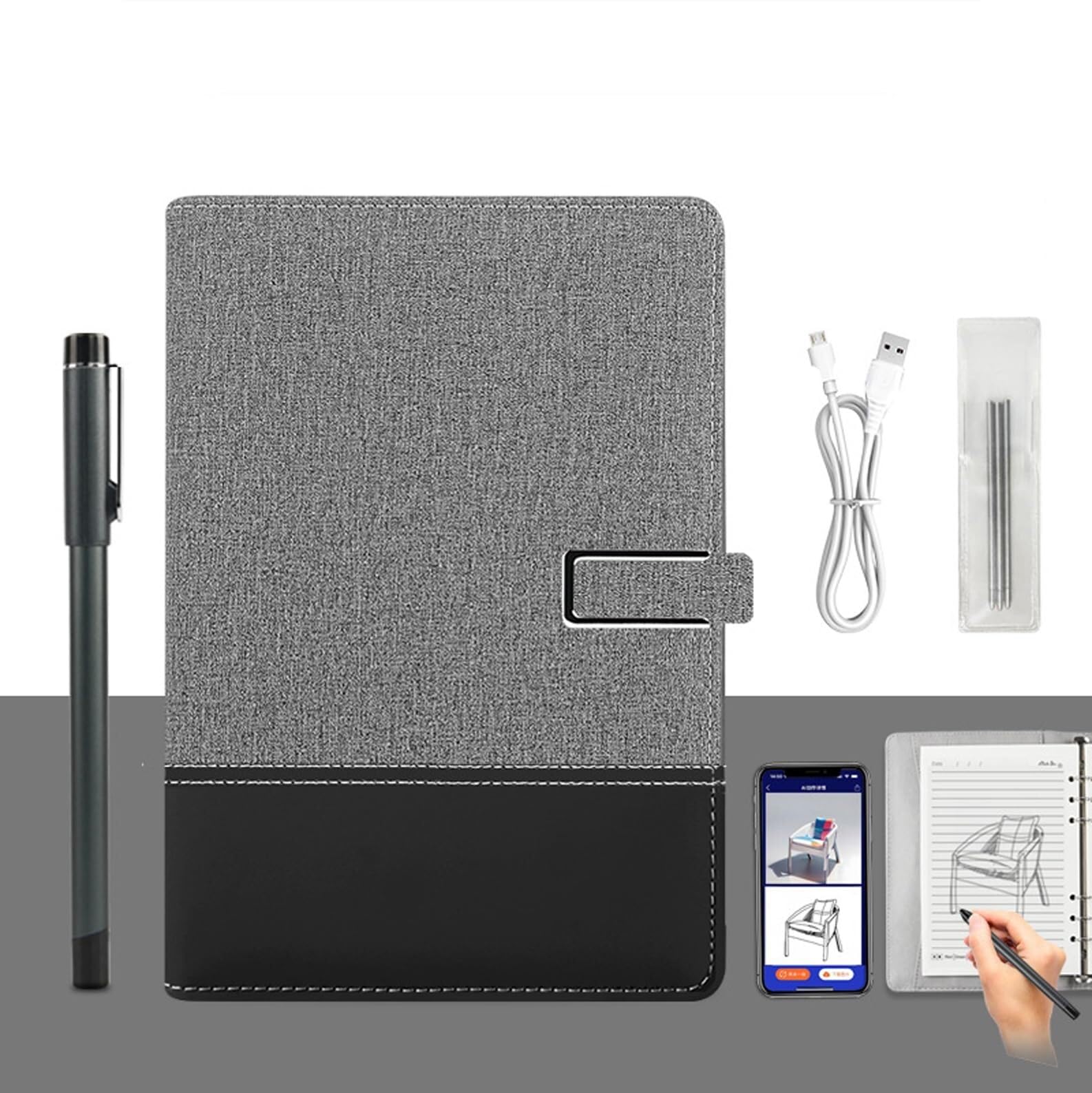 Black B Syncify Digital Sketchbook Pro V2 - A5 Erasable Paper Refill + 5 Spare Refills, Smart Sync Pen & Notebook For Drawing, Writing, Note-Taking(Black B)