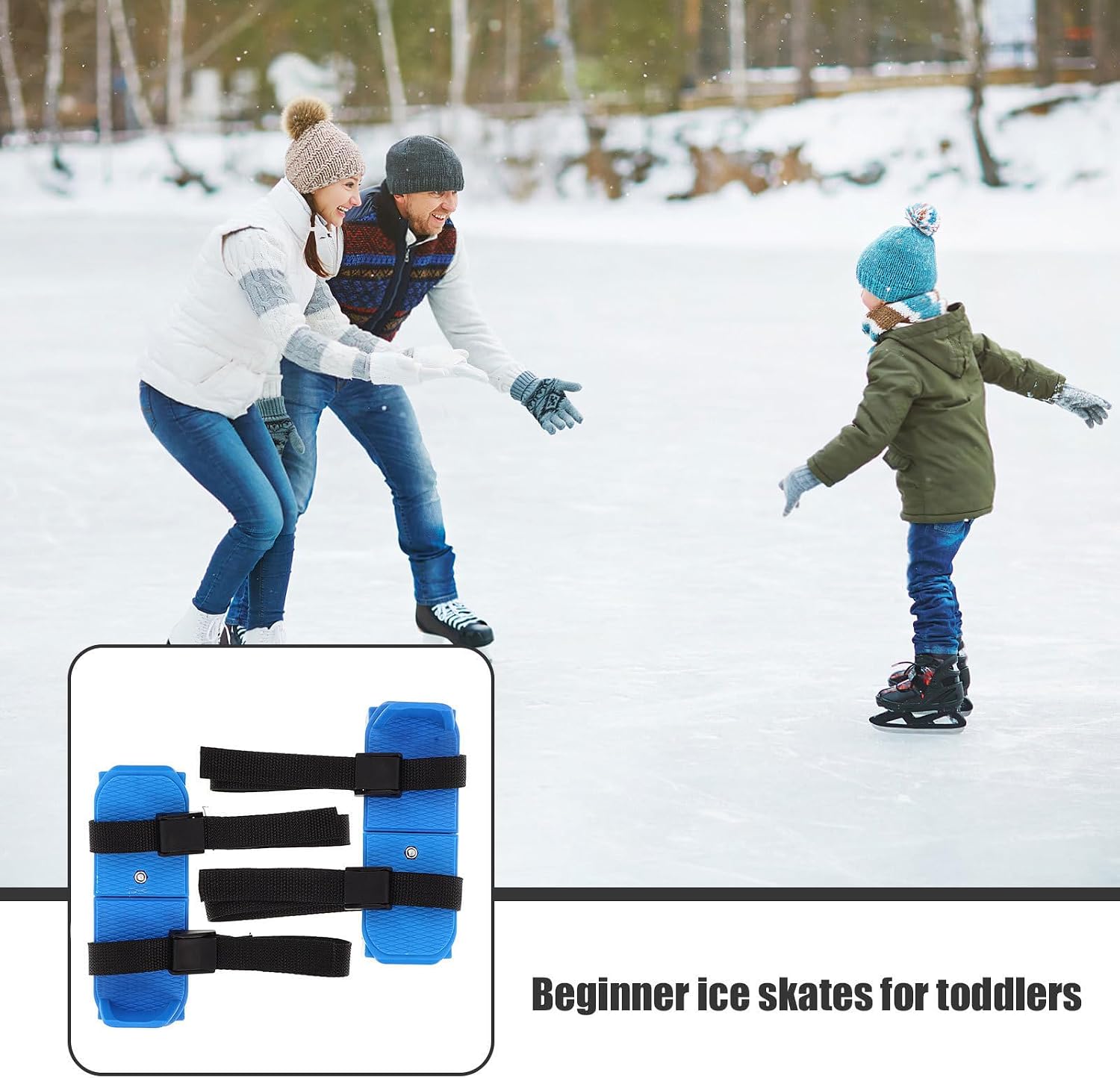 Adjustable Junior Ice Skates with Double Runner and Protective Covers, Comfortable Plastic Material for Outdoor Winter Sports and Physical Activities, 1 Pair