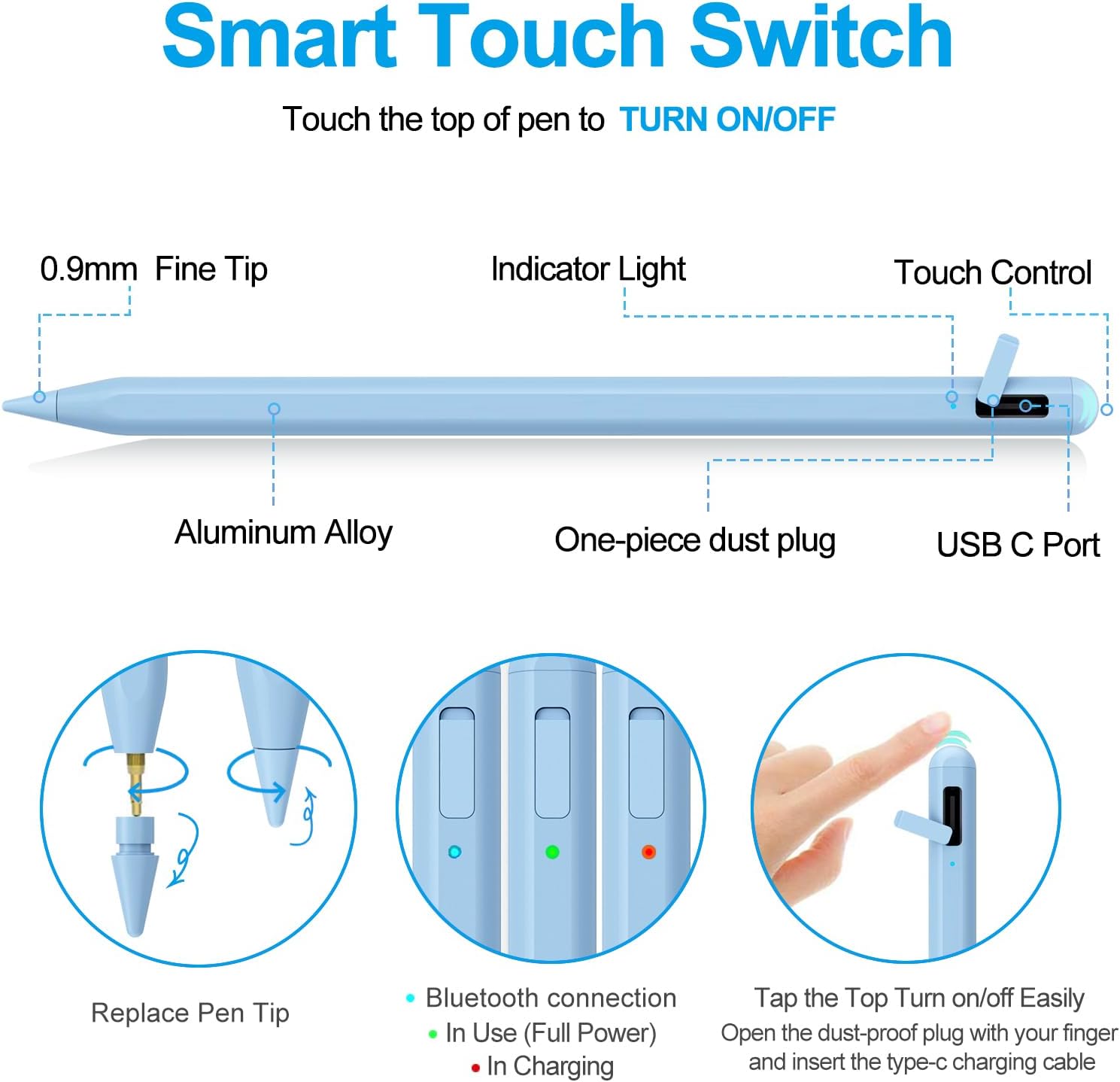 Stylus Pen for iPad 2018-2025 with Palm Rejection, Apple Pencil for Pad11th/10th/9th/8th/7th/6th Gen, iPad Pro 11/12.9 inch, New iPad Air 2025 11&13-inch(M3/2) /5th/4th/3th Gen, iPad mini 6th/5th - Image 5