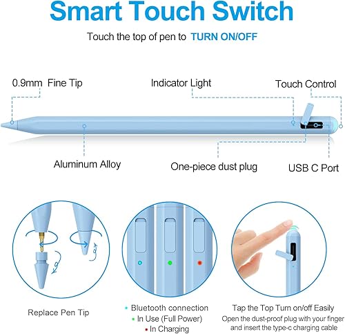 Miniatura 55 de Lápiz óptico para iPad 2018-2025 con rechazo de palma, Apple Pencil para Pad11ª/10ª/9ª/8ª/7ª/6ª generación, iPad Pro 11/12.9 pulgadas, nuevo iPad