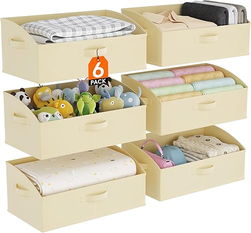 Miniatura 19 de Lifewit Contenedores de almacenamiento trapezoidales para armario, 6 paquetes de cestas organizadoras de armario no tejidas con asas, cajas Gris