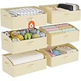 Lifewit Trapezoid Closet Storage Bins for Shelf, 6 Packs Non-woven Closet Organizer Baskets with Handles, Foldable Clothes Containers Boxes for Clothing, Book, Purse, 23L, Extra Large, Beige