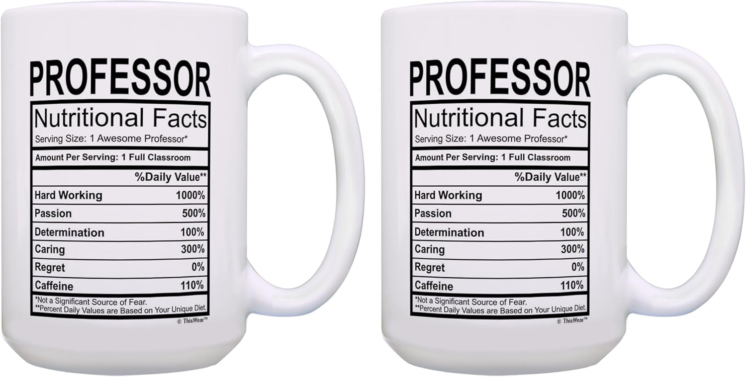 ThisWear Best Teacher Gifts Professor Nutritional Facts College 2 Pack 15oz Ceramic Coffee Mug Set