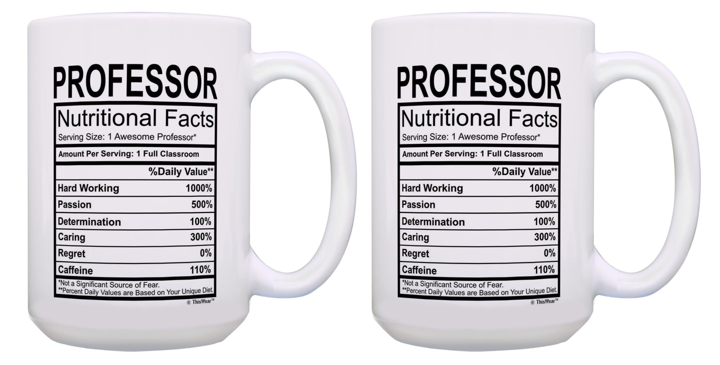 ThisWear Best Teacher Gifts Professor Nutritional Facts College 2 Pack 15oz Ceramic Coffee Mug Set