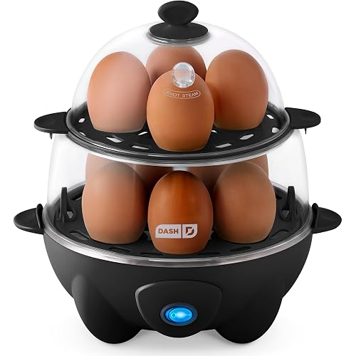 Dash Deluxe Egg Cooker - Boiler, Poacher & Steamer - Includes Measuring & Recipe Guide - Dishwasher Safe - Holds 12 Eggs, Black