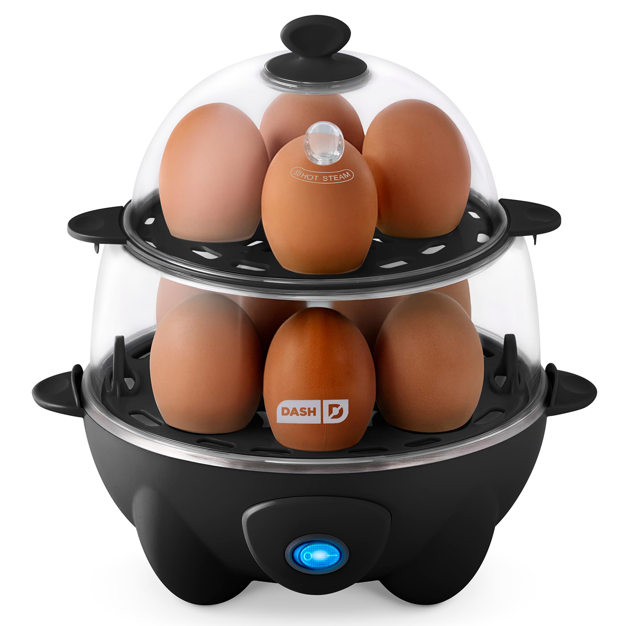 Dash Deluxe Egg Cooker - Boiler, Poacher & Steamer - Includes Measuring & Recipe Guide - Dishwasher Safe - BPA Free - Holds 12 Eggs, Black