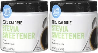 Happy Belly Stevia Sweetener Powder, Zero Calorie Sugar Substitute for Baking and Drinks, 9.8 ounce Bottle (Pack of 2)