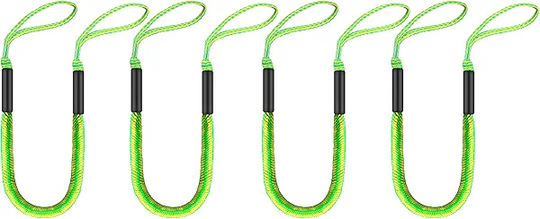 SCGFPOE Marine Bungee Dock Lines for Boat 4-Pack, Braided Rope with Loops, Boat Tie Down for Dock, (4ft Green-Yellow)