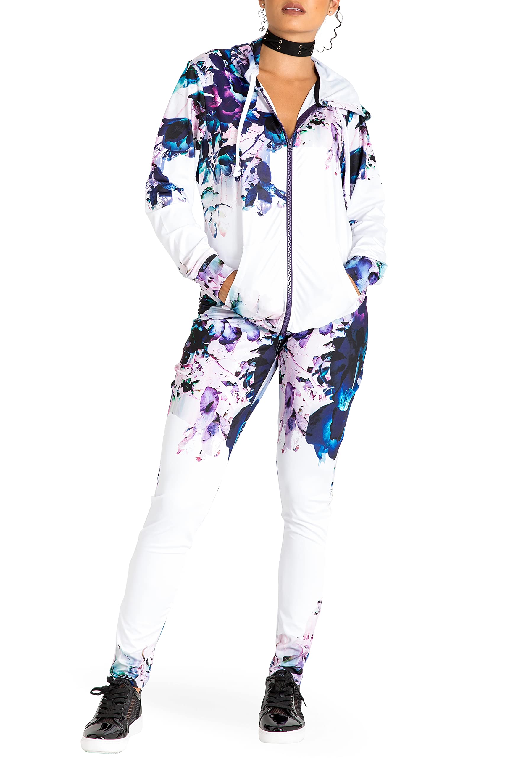 poetic justice Curvy Women's Track Jacket Hoodies White Floral Printed In Poly Tricot Fabric-picture-56