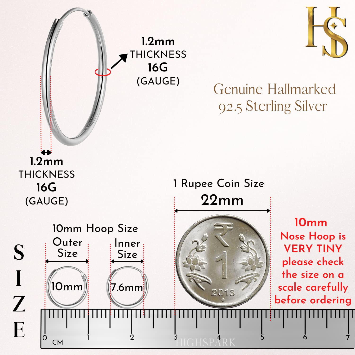 92.5 Sterling Silver Nose Ring & Septum Ring/Nose Pin/Piercing Hoop