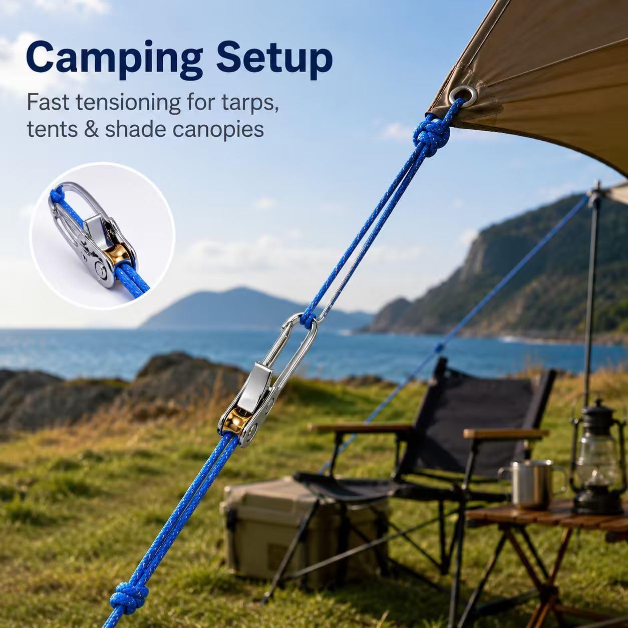 6 Pack Heavy Rope with Roller Tensioner, 2026 New Retractable Buckle Rope Tightening Tool with Rollers cam Buckle Technology, Ropes Tie Down for Camping Boating Home Storage Outdoor Use (6+2) image 5