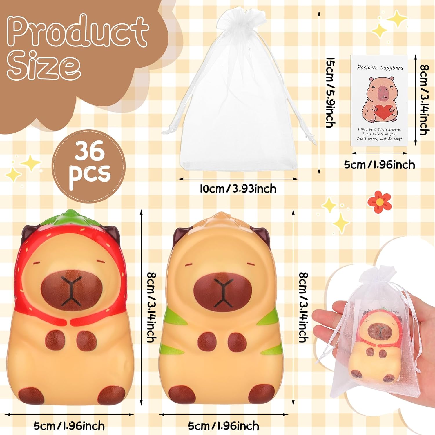 36Sets Capybara Stress Relief Toys Stress Balls for Adult&Be Capy Card&Bag Inspirational Mini Capybara Squeeze Fun Fidget Toy Capybara Party Favor Back to School Teacher Appreciation Gift