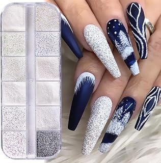 Superfine White Sugar Sandy Nail Glitter Powder Diamond Dust Shining Pigment Sugar Effect Candy Coat Glitter Dipping Powder for Christmas Snowflake Nails Design Winter Manicure Decorations