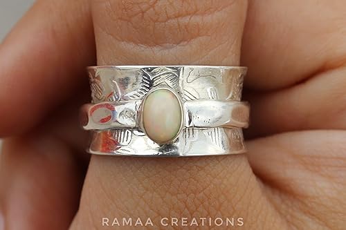 Miniatura 4 de Ethiopian Opal Spinner Ring | Anxiety Silver Spinner Ring | Fidget Spinner Ring For Women | Handmade Spinner Ring | Sterling Silver 925