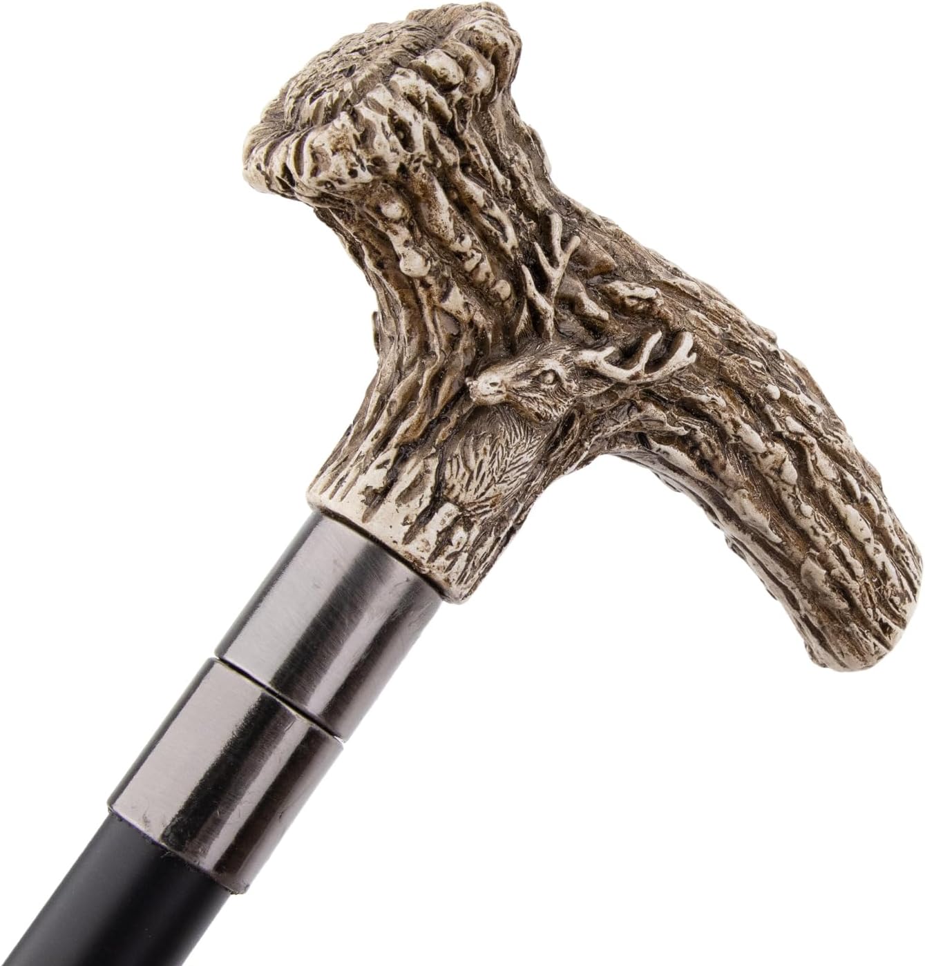 White Resin Deer Tree Root Head Walking Cane Fashion Decorative Steel Stick Gentleman Elegant Cosplay Cane Knob Crosier 94cm