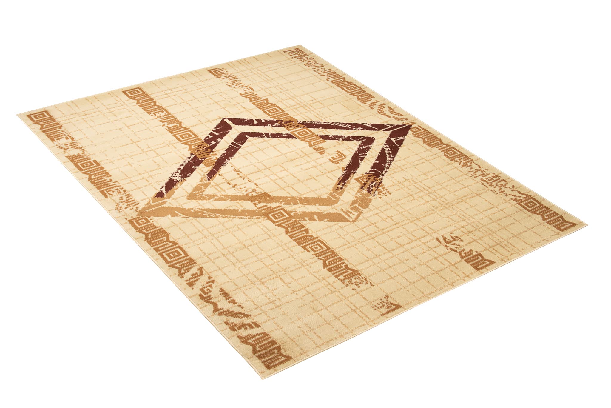 TAPISO Atena Tapis de Salon Chambre Ado Design Moderne Crème Beige Marron Motif Grec Doux Poil Court 140 x 200 cm