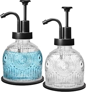 SheeChung 8oz Clear Glass Soap Dispenser with Rust Proof Black Pump, 2 Pack