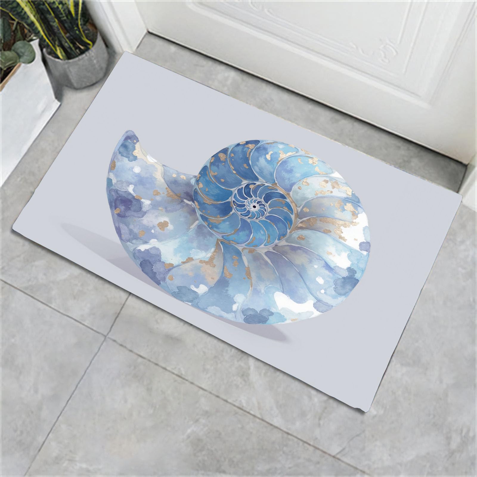Paillasson entree exterieur interieur tapis marine aquarelle bleu pour couloir