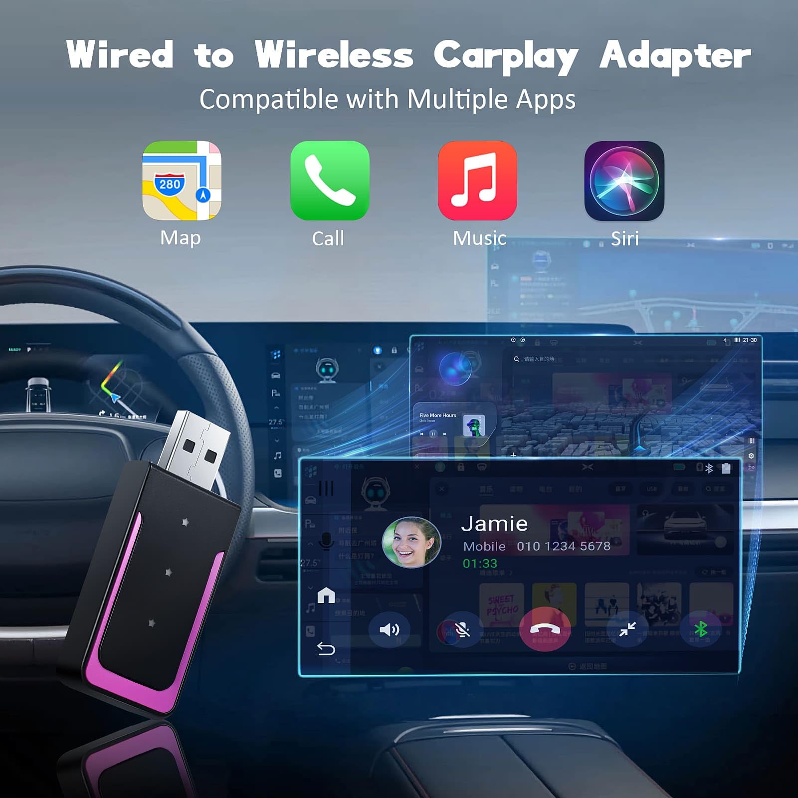 Adattatore Carplay Wireless per Fiat Tipo 2016 2017 2018 2019 2020 2021 2022 2023 2024 2025, 2-in-1 Wireless CarPlay Dongle Converte Cablato a Wireless, Stabile e Facile da Usare, Plug and Play Adattatore Carplay Wireless per Fiat Tipo 2016 2017 2018 2019 2020 2021 2022 2023 2024 2025, 2-in-1 Wireless CarPlay Dongle Converte Cablato a Wireless, Stabile e Facile da Usare, Plug and Play