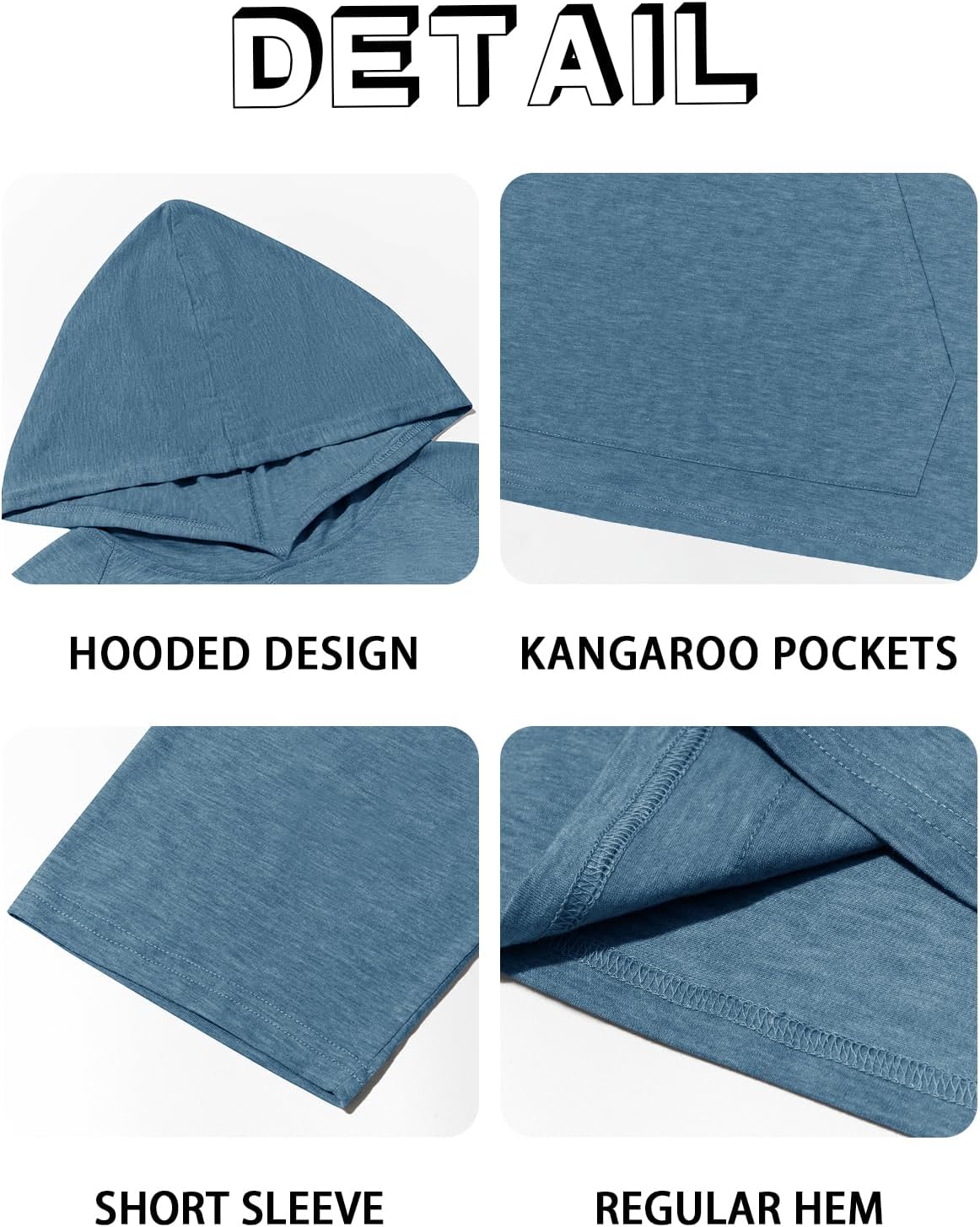 Men's Short Sleeve Hoodies Athletic Hooded T Shirt Sweatshirts image 5