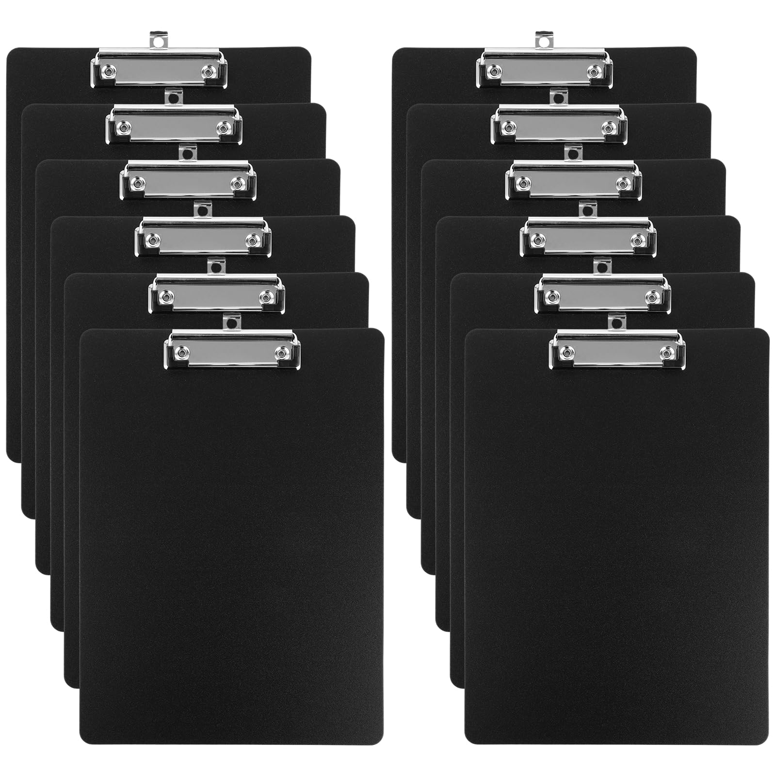 Lot de 12 Porte bloc A4 avec Pince, Porte bloc a4 en plastique en métal et boîte de suspension Noir Pour l'école, la maison, le bureau