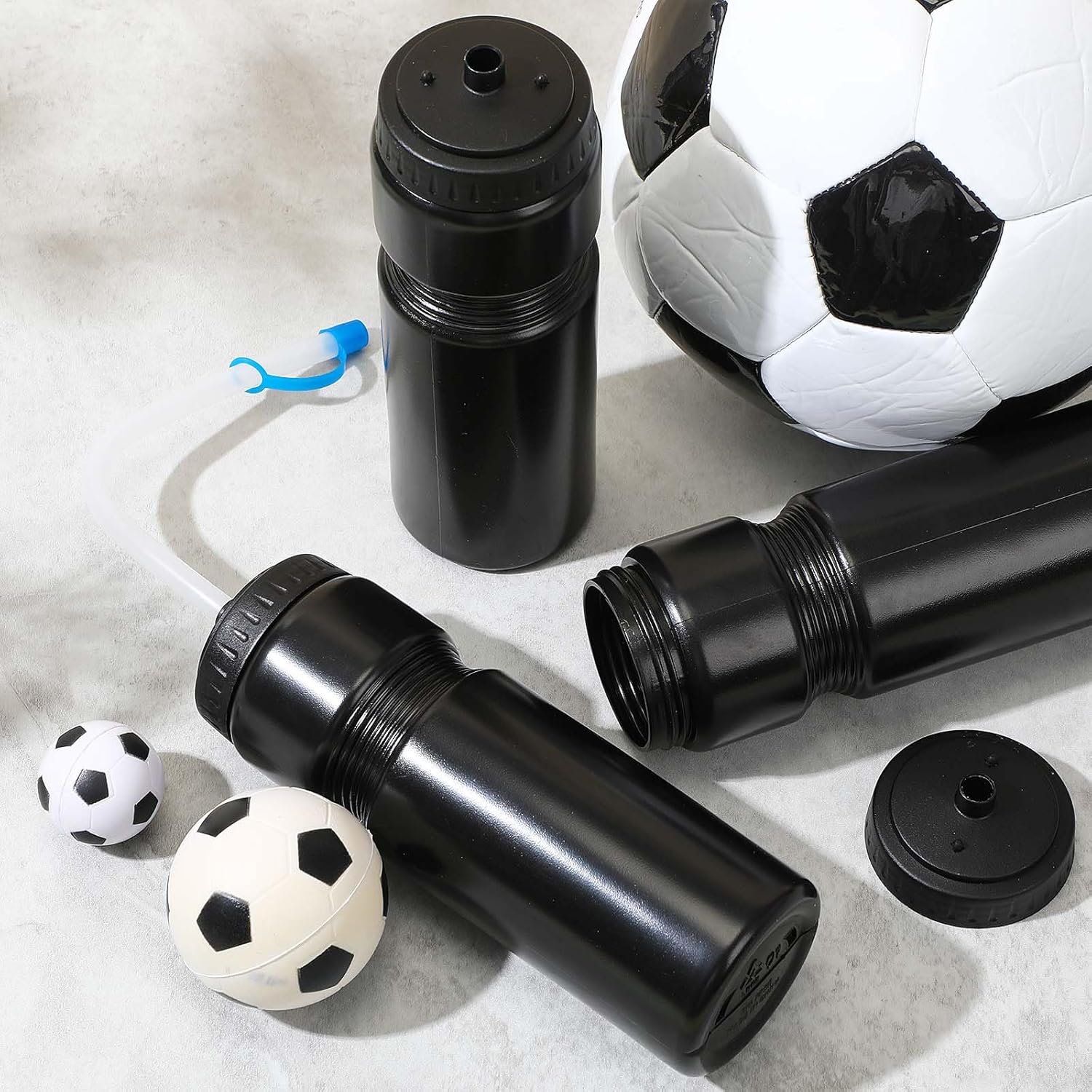 6 Pack Hockey Water Bottles Bulk Lacrosse Football Cycling Plastic Squeeze Bottle with Straw for Sports Baseball Gym Yoga Team Outdoor Use Sport Helmet in(Black)