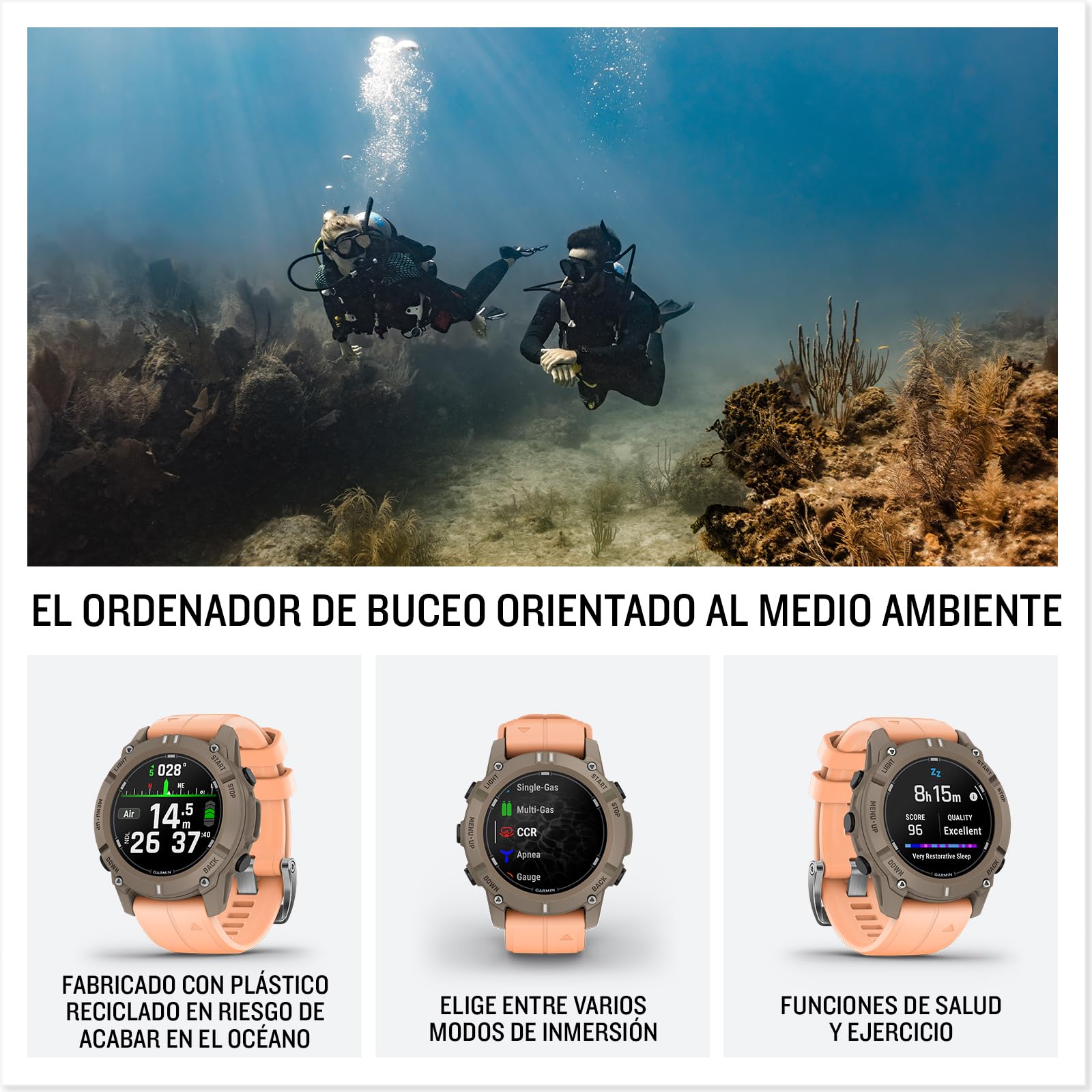 Garmin Descent G2, Smartwatch de Buceo Resistente con GPS, Pantalla AMOLED, Múltiples Modos de Buceo, Clasificación 10 ATM, Funciones de Salud y Bienestar, hasta 10 días de autonomía, Rosa