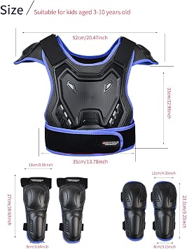 Kids Motorcycle Armor Suit Youth Dirt Bike Gear with Elbow Guard Knee Shin Guard Pads Chest Spine Protector Motocross Gear Racing for Outdoor Sports
