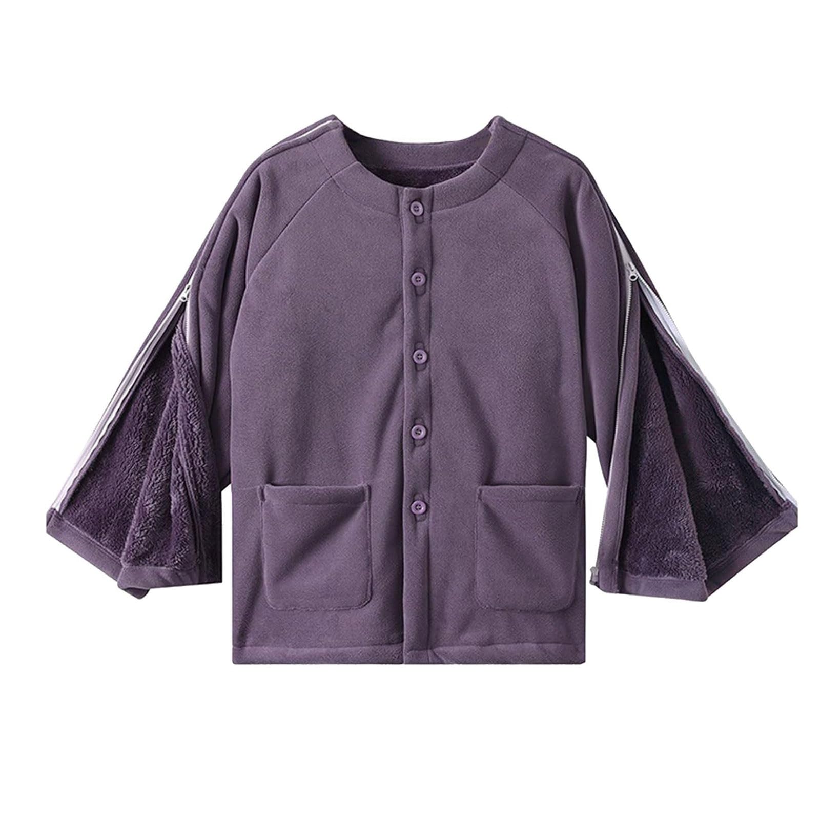 Pijama de lactancia engrosado, conjunto pijama postoperatorio desmontable, ropa adaptable con cierres laterales for personas mayores y discapacitadas Exfoliantes Suaves(XL)