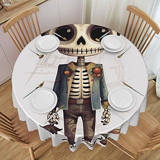 Round Tablecloth 60 Inch Skull Boy and Flower Waterproof Tablecloth for Dining Table Kitchen Farmhouse Table Cloth Wrinkle Free Table Cover for Dining Party Buffet Wedding