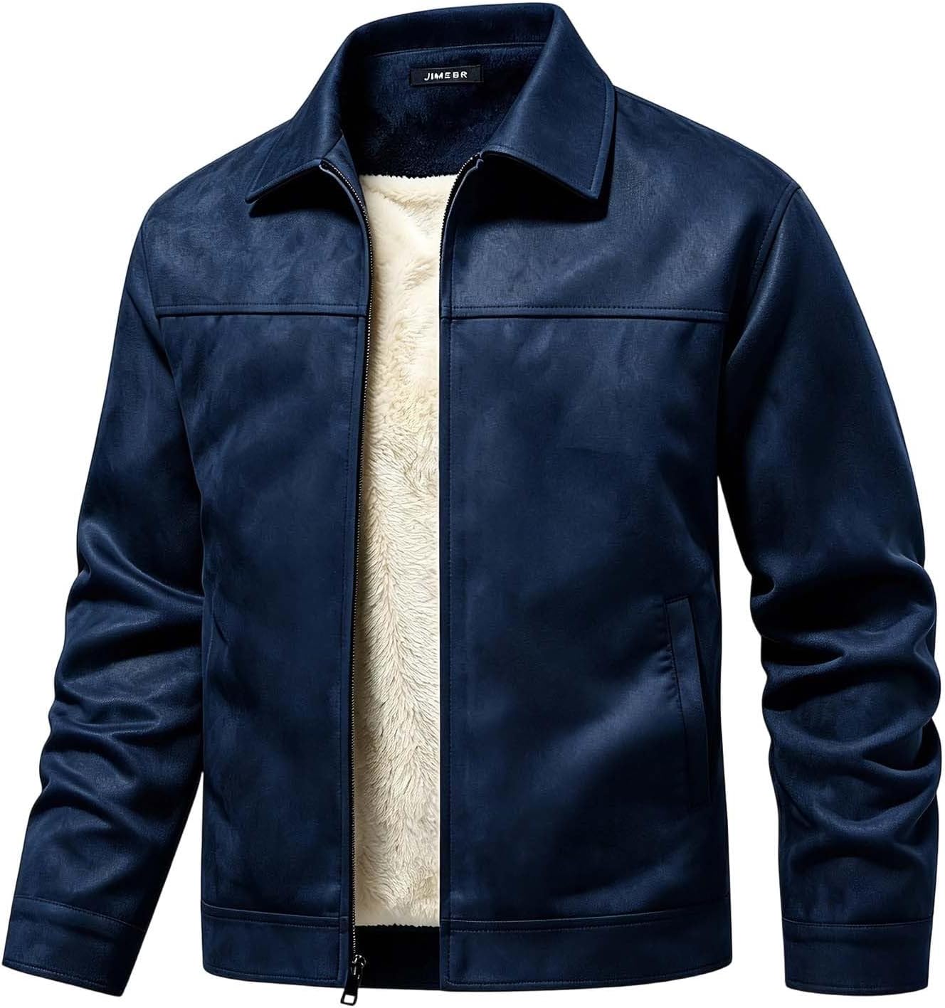 Mens Winter Warm Suede Coats Zip Up Casual Fall Vintage Jackets