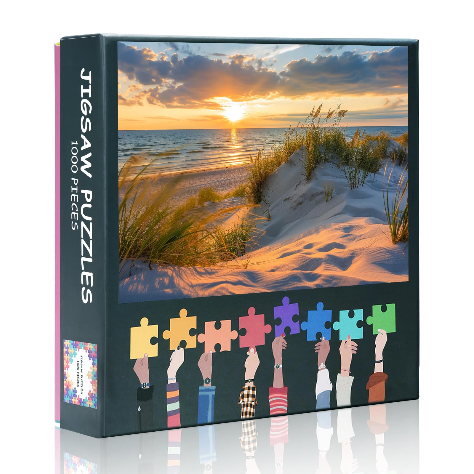 1000 Pieces for Adults Jigsaw Puzzles Serene Sunset over Sandy Beach with Tall Grass Dunes Challenge Impossible Puzzles for Adults Gift - 50x70 cm