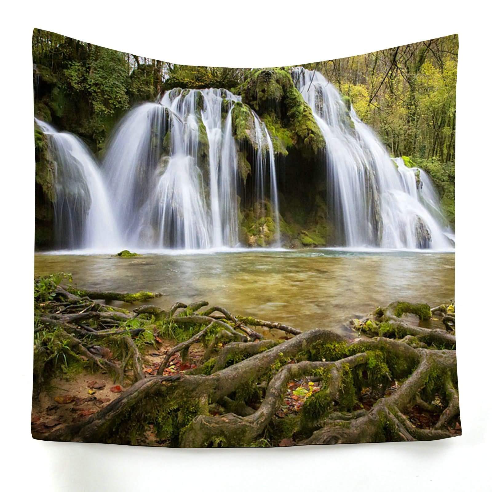 Tapisserie murale cascade verte 150x150cm en toile imprimée pour décoration
