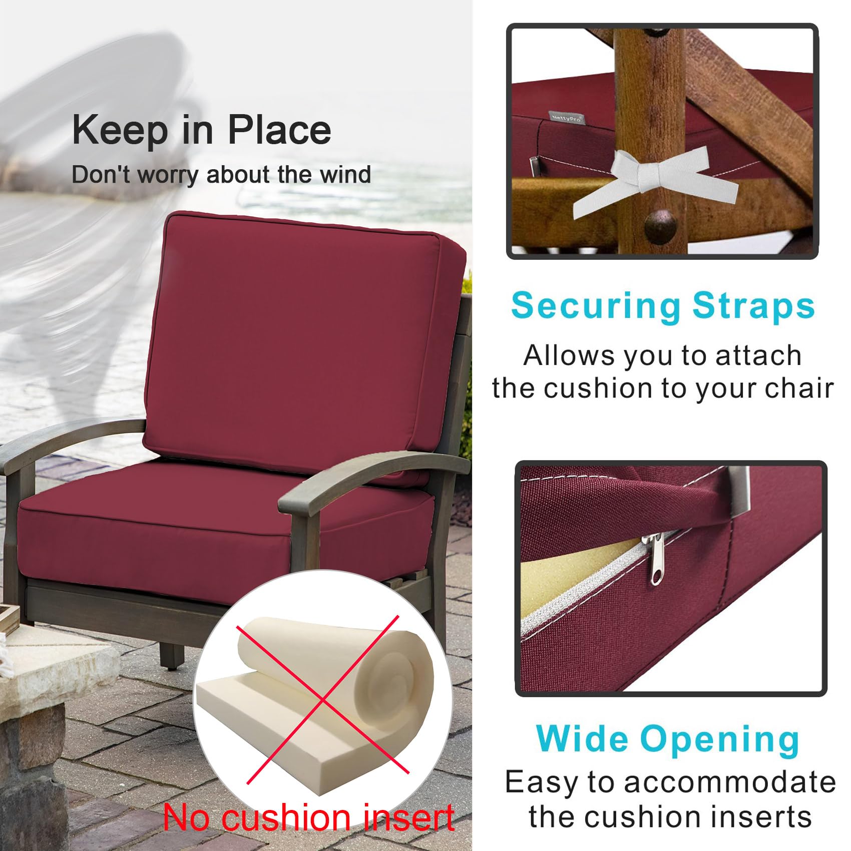 Snapklik.com : NettyPro Outdoor Cushion Covers Replacement Set 4 Water ...