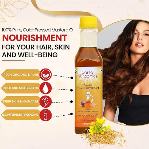 Miniatura 3 de Darsa Organics Aceite de mostaza prensado en frío 16.9 oz (16.9 fl oz)  USDA orgánico, sin refinar y sin químicos, rico en vitamina E y omega-3,