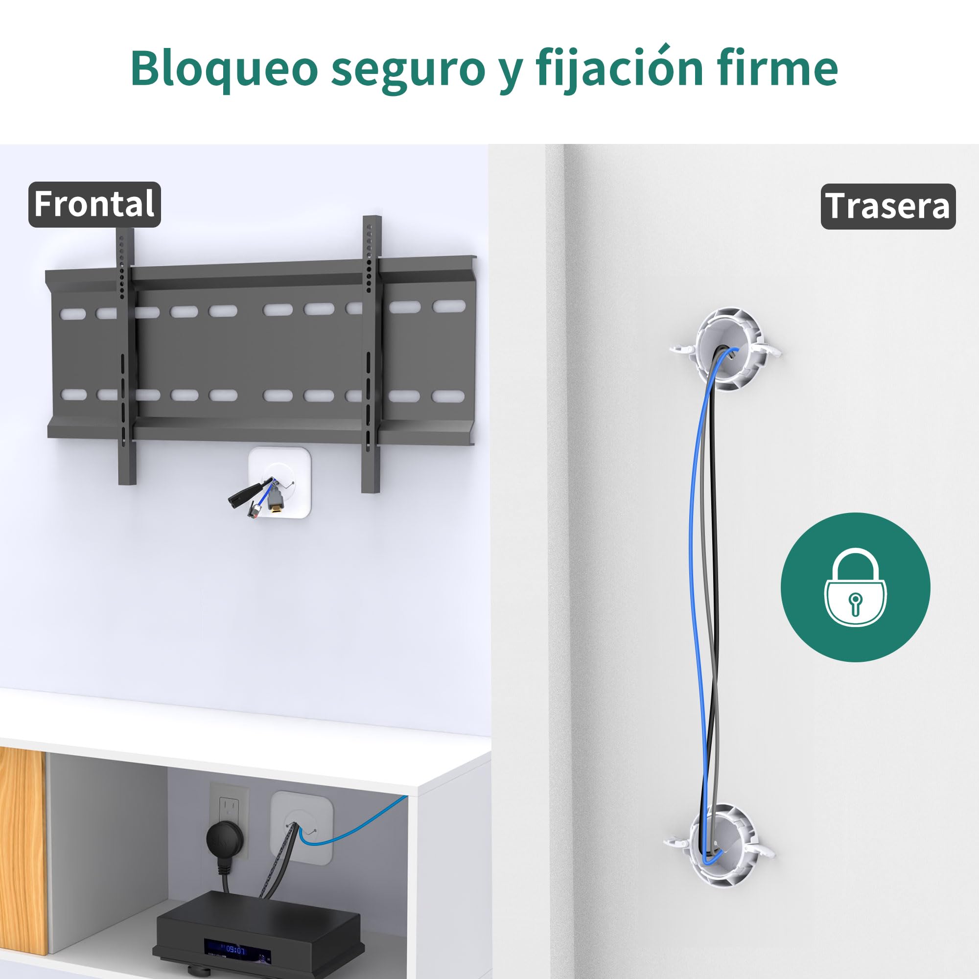 HomeMount Pasacables TV Pared Empotrado Ø76 mm con Sierra de Corona, Juego de 2 Ocultacables TV para HDMI y Alimentación, Ocultar Cables TV y Lograr Pared Limpia y Ordenada (Blanco)