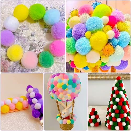 Miniatura 6 de Bundooraking Pompones, 0.4 pulgadas, 2000 pompones negros, pompones para manualidades.