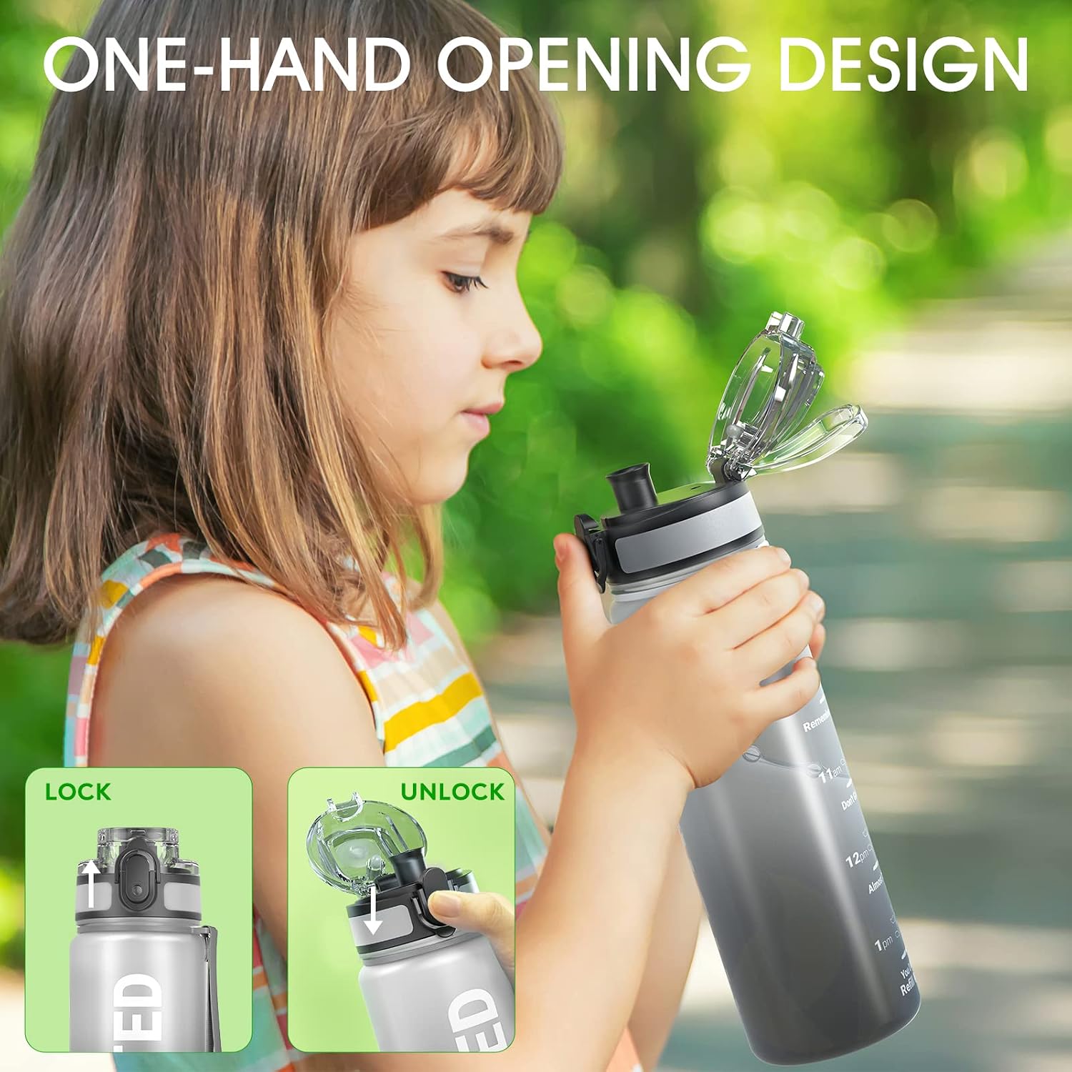  Water Bottle 17oz, Tritan Sports Bottle with Time Marker | Bpa Free, Leakproof Wide Mouth With Fast Flow Lid And Cleaning Brush, For Gym School Office Travel, 1 Count thumbnail