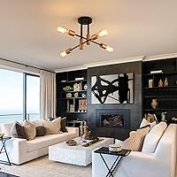 Vista 6 de Lámpara de Araña Sputnik Moderna Negra y Dorada Accesorios de Iluminación de Techo, 4 Luces de Metal Industrial de Mediados de Siglo Semi Empotradas