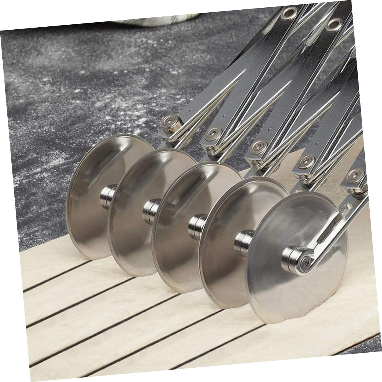 Alipis Adjustable Stainless Steel Pastry Cutter Wheel 5-Blade Pizza Slicer Dough Divider for Baking Cake Cutting and Pastry Making