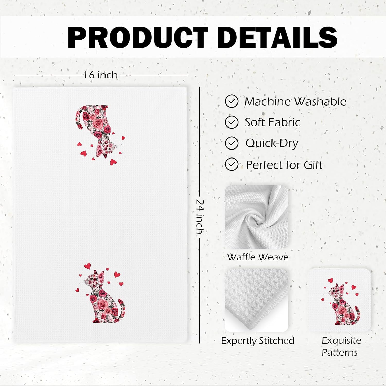 Cat Floral Kitchen Towels, Funny Cat Gifts for Cats Lovers Mom Women Girl, Valentines Day Preppy Cats Dish Hand Tea Towels, Farmhouse Home Decorative Towel for Bathroom Kitchen, 16x24 Inch - Image 7